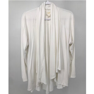 Maeve Anthropologie White Draped Open Front Knit Sweater Womens L Cardigan